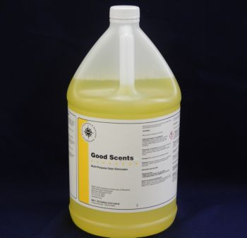 clear jug, yellow liquid, white label with yellow stripe